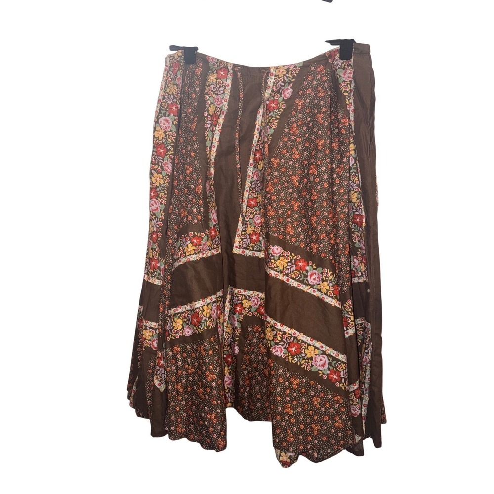 Vtg John Meyer Sz 10 Floral Patchwork Midi Circle Skirt Brown Cottagecore Boho